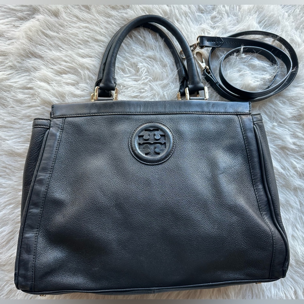 Tory Burch Black Leather Hannah black Tote Bag Damaged rare handbag
